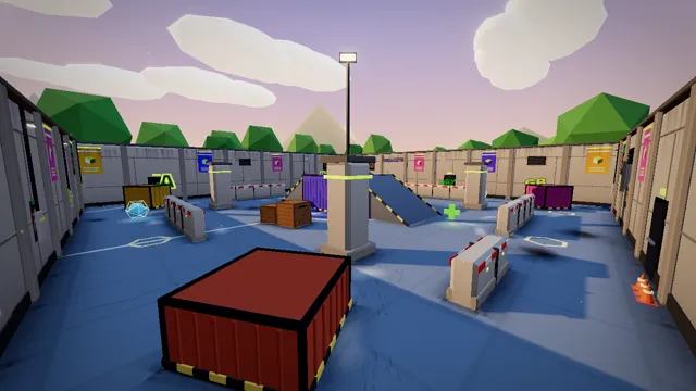 THE YARD (FFA, 8 players): Containers, ramps and golden light. The classic. Free on GrowBlocks.