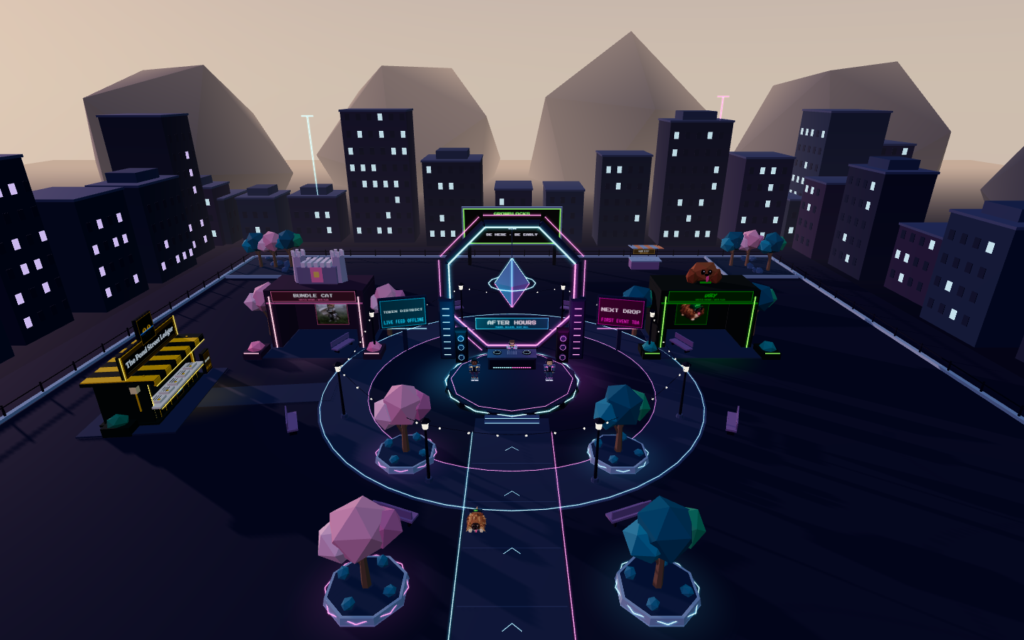 The neon GrowBlocks Plaza